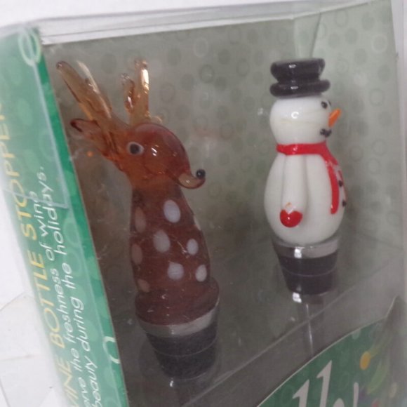 Jolly Wine Bottle Stoppers Art Glass Snowman and Reindeer. - Picture 4 of 5